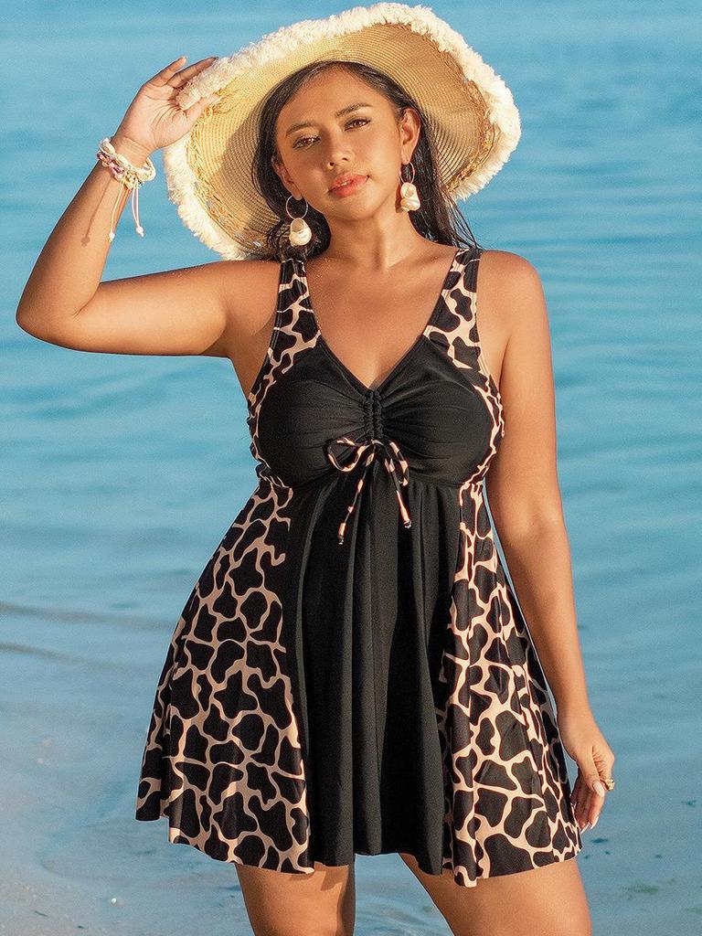 2026 Plus Size European American Quick Dry Printed Gauze Split Swimsuit