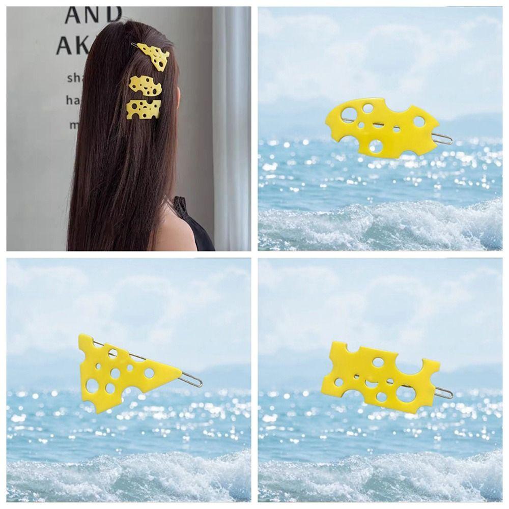 

Yellow Cheese Hairpin Rectangle Hollow Barrettes Cute Triangle Hair Clip Daily