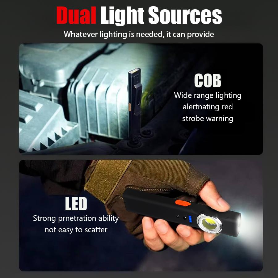 Portable EDC LED Flashlight with Pen Clip Rechargeable Magnetic Work Light Emergency Waterproof Light Outdoor Camping Hiking