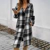 Women's Plaid Casual, Fashionable, Comfortable, Loose, Contrasting Color Breasted Hooded Jacket