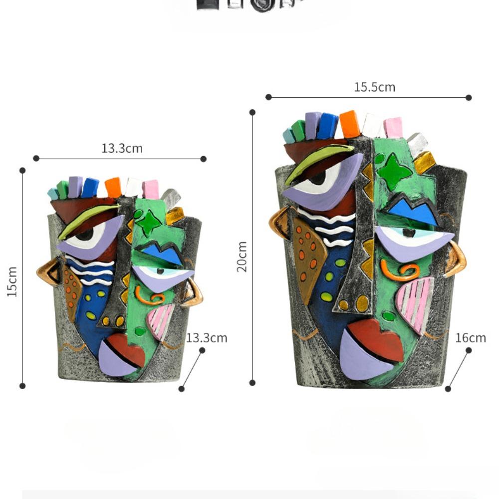 Abstract Face Flower Pot Unique Head Vase Picasso Style Planter Container with Drainage Hole for Home Garden Decoration Gifts