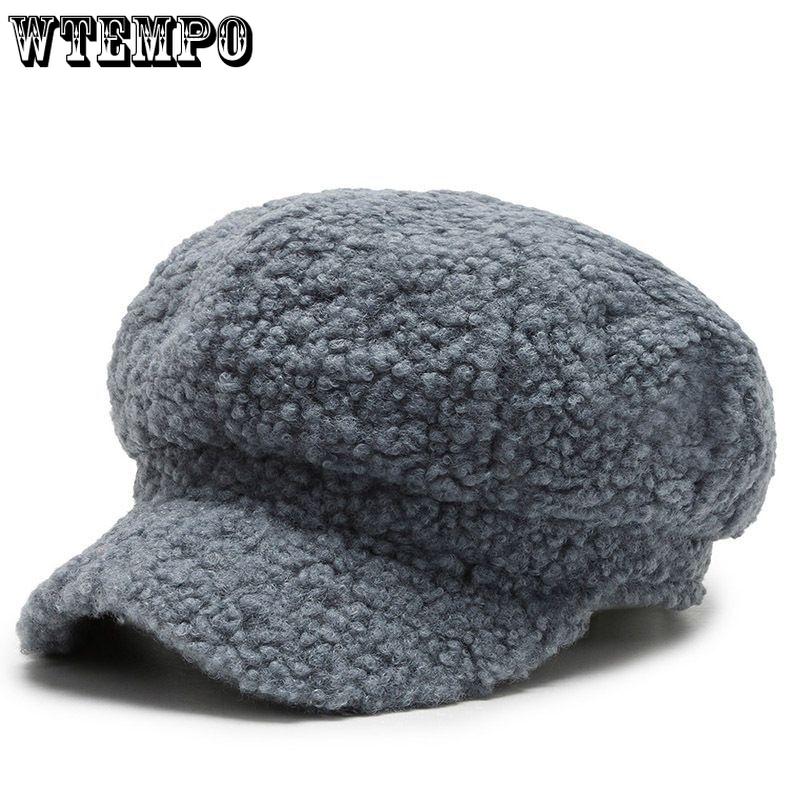 Women's Lamb Wool Berets Autumn and Winter Fashion All-match Hat Painter Octagonal Cap