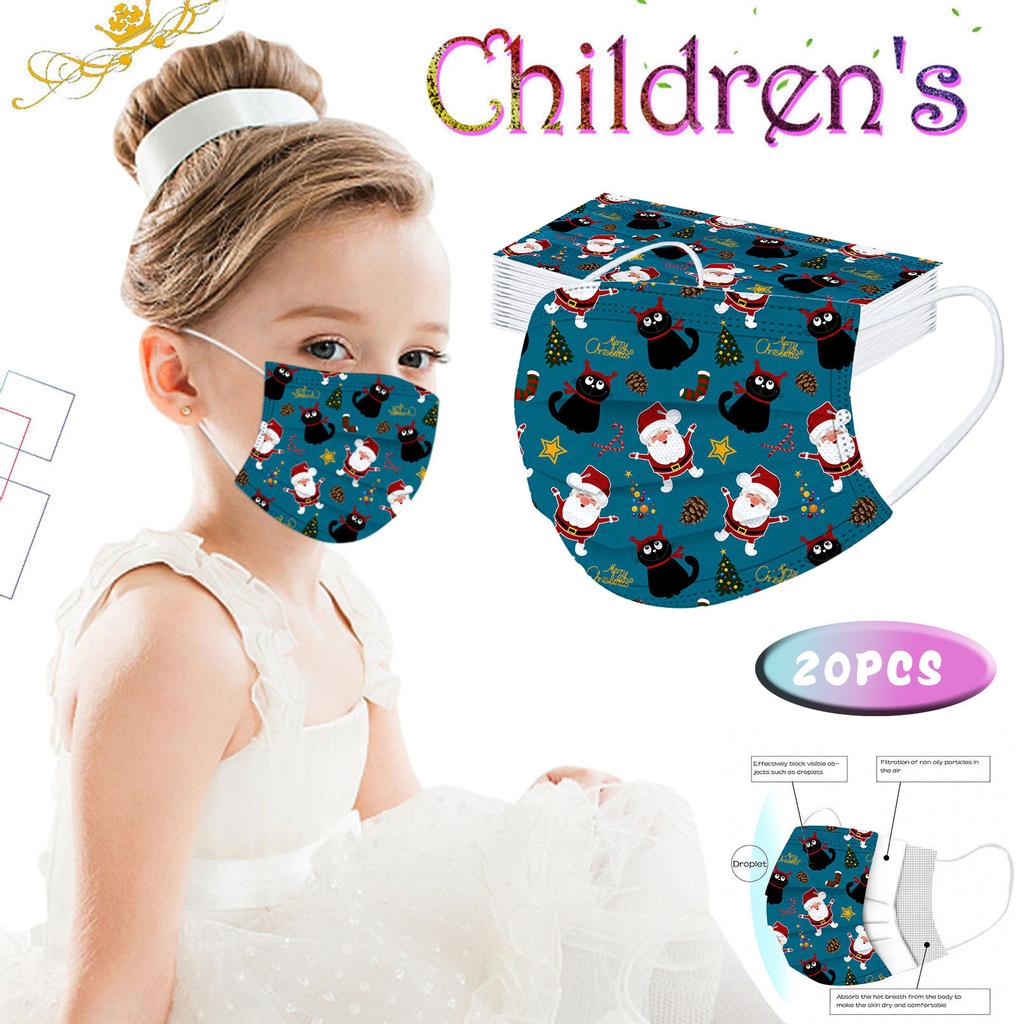 20PC Children'S Christmas Printed Mask Disposable Protective Face Mask