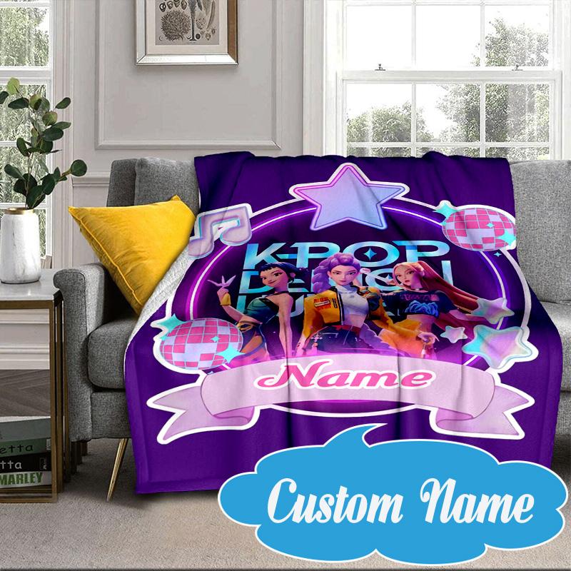 Custom Name Music Stars KPop Demon Blanket bed sofa Blanket Flannel Blanket for Camping, Hiking, Picnic Essentials,gift for Fan family