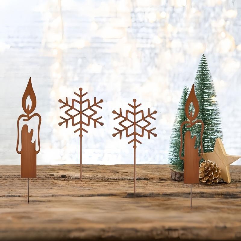 Metal Christmas Garden Decoration Stakes for Plant Pots Yard Decors Yard Stakes Christmas Decors for Garden Yard Lawn