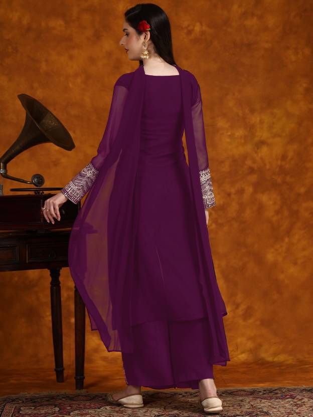 Damen Partykleidung Georgette Kurta Palazzo Dupatta Set Indisches pakistanisches Bollywood Kurti Kleid