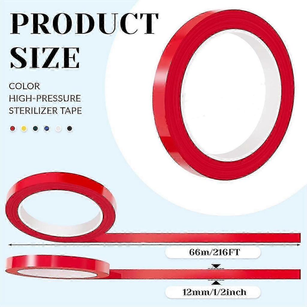 12 Rolls 12mm Colorful Autoclave Tapes, 216 Feet Length Each Tape, Dental Marking Tape, Identification Tape 6 Color