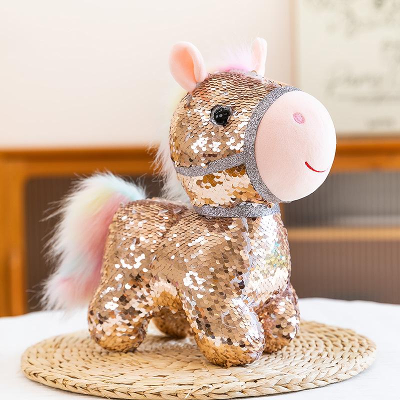 Cartoon Simulation Sequin Pony Plush Toy Zodiac Horse Doll Activity Sprinkler Ring Ornament