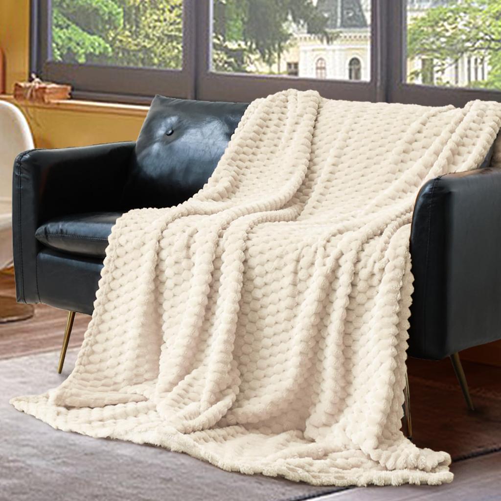 Faux Rabbit Plush Blanket Thick Soft Nap Throw Quilt Double Layer Grid Pattern for Students Home Bed