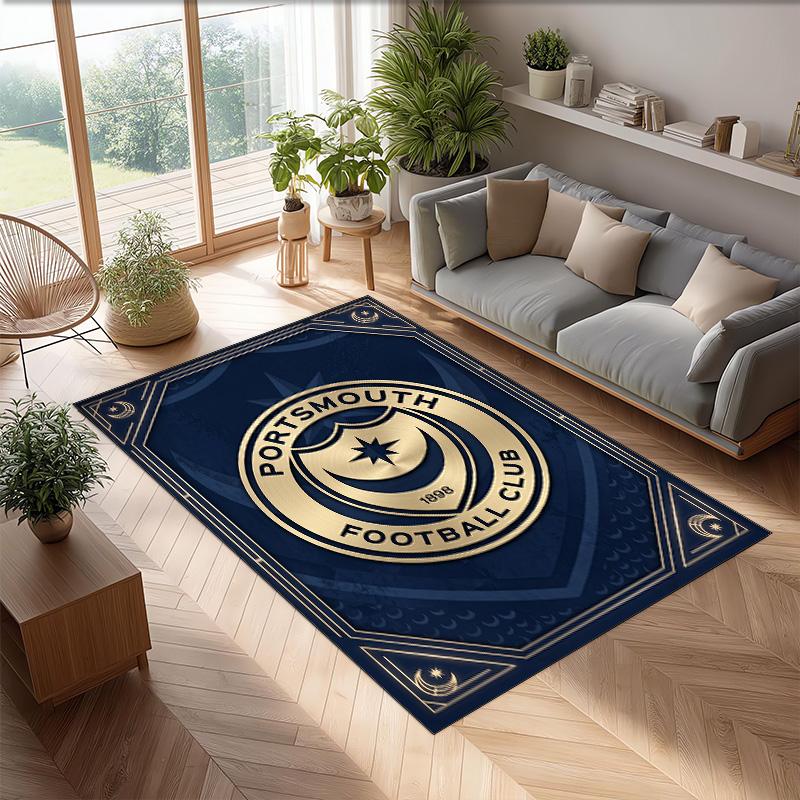 Tappeto Morbido Area Rug con Motivo Calcio Portsmouth FC Antiscivolo Tappeto per Pavimento Interno Tappetino Decorazione Sportiva per Camera da Letto