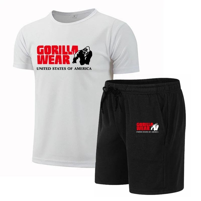 2024 Gorilla Printing Костюм с короткими рукавами для мужчин и женщин Летняя повседневная одежда Футболка + шорты Комплект из 2 предметов Футболка Быстросохнущий 4XL