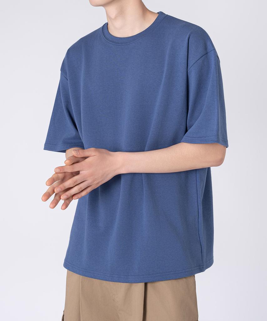 UNDEROFF Oversized Crew Neck Plain Short Sleeve T-Shirt Deep Blue