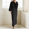 Vestido largo informal de manga larga holgado con cuello redondo para mujer