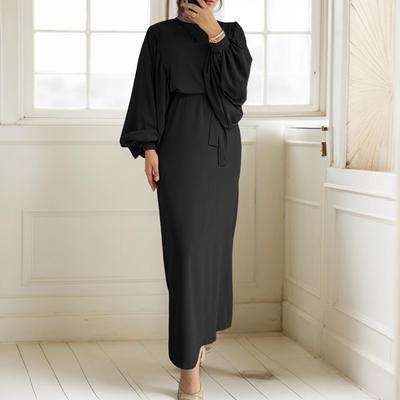 Lässiges, lockeres, langärmliges Kleid für Damen mit O-Ausschnitt