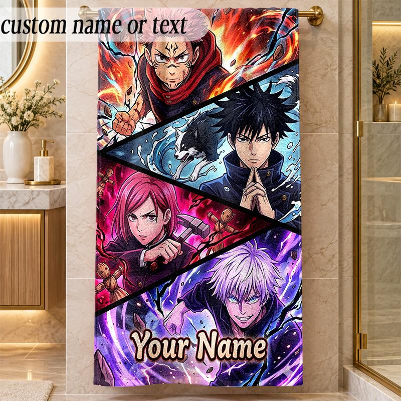 Beach TowelJujutsu Kaisen Custom Name Text Personalized Soft Towel for Beach Pool Indoor Home Decor Gift
