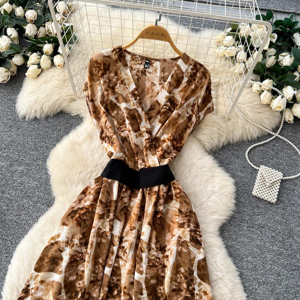 Commute Sleeveless Printed Dress Women Spring New High Waist Slim A Line Long Dress Luxury Design Sense