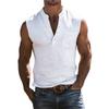 Ärmelloses Henley-Hemd für Herren aus Leinenmischung mit Brusttasche, Mehrfarbig, Lässiges Sommer-Tanktop