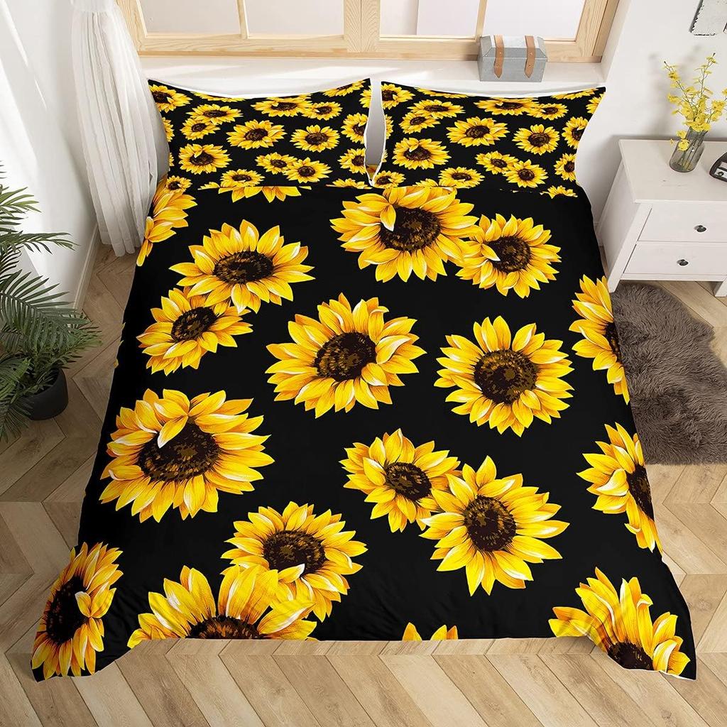 Sunflower Duvet Cover Twin Queen Yellow Flowers Bedding Set Botanical Floral Quilt Cover Garden Bloom Bedding with 2 Pillowcase