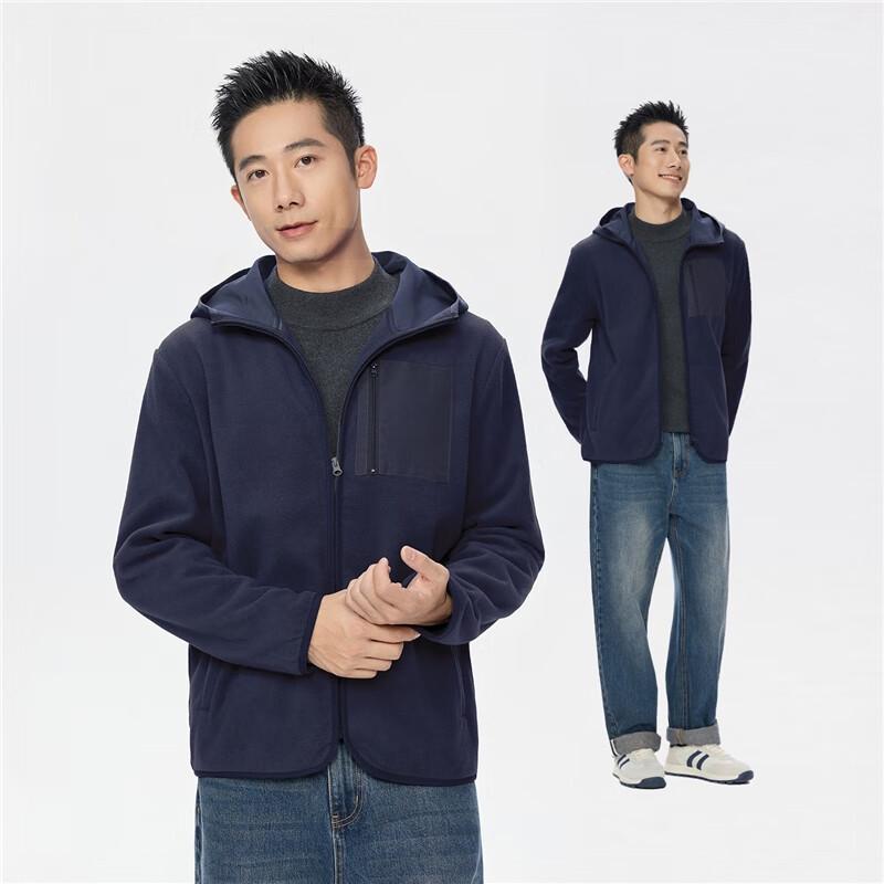 Giordano Men's Patchwork Multi-Pocket Hooded Fleece Jacket