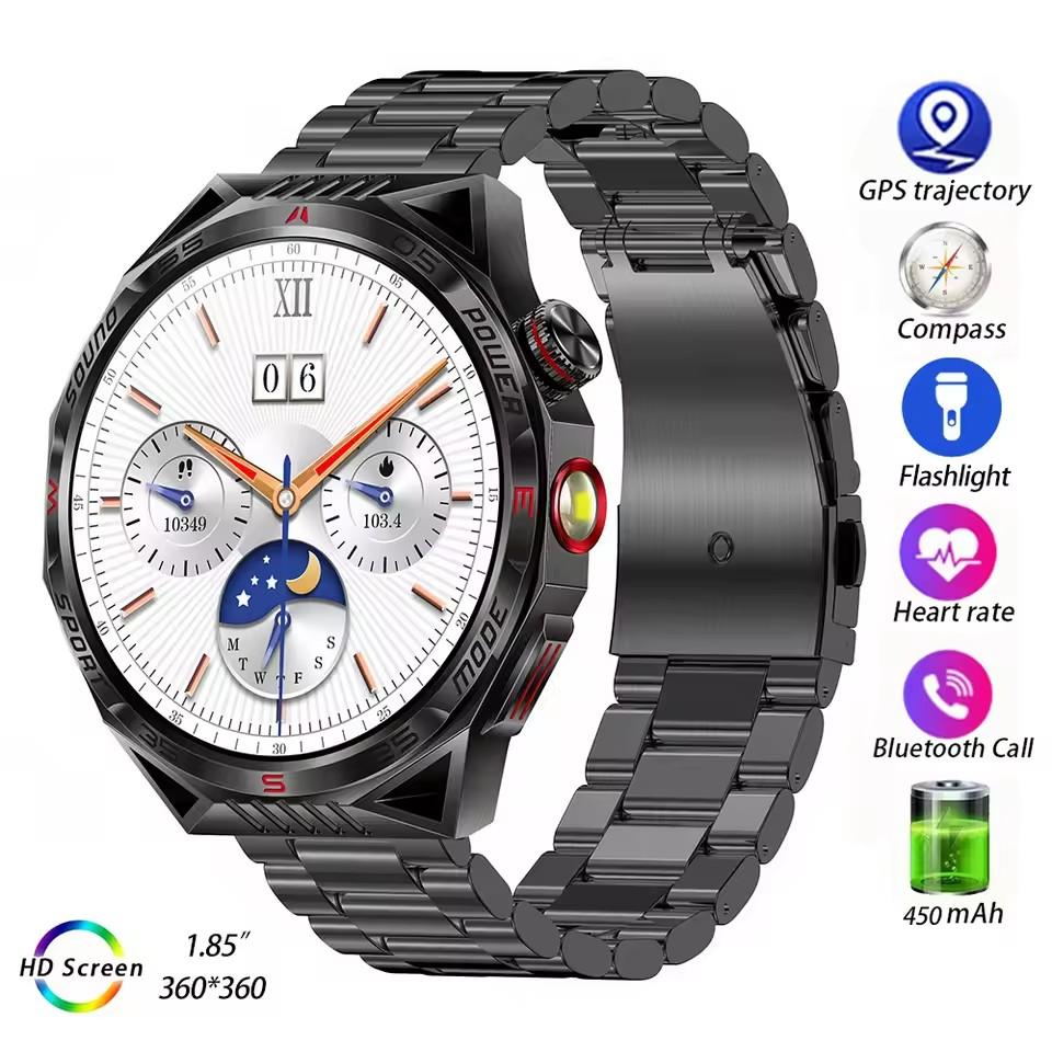 New Men's Outdoor Sports Smart Watch with LED Lights Laser Compass Watch GPS Waterproof Smartwatch 2024 New For Huawei Xiaomi