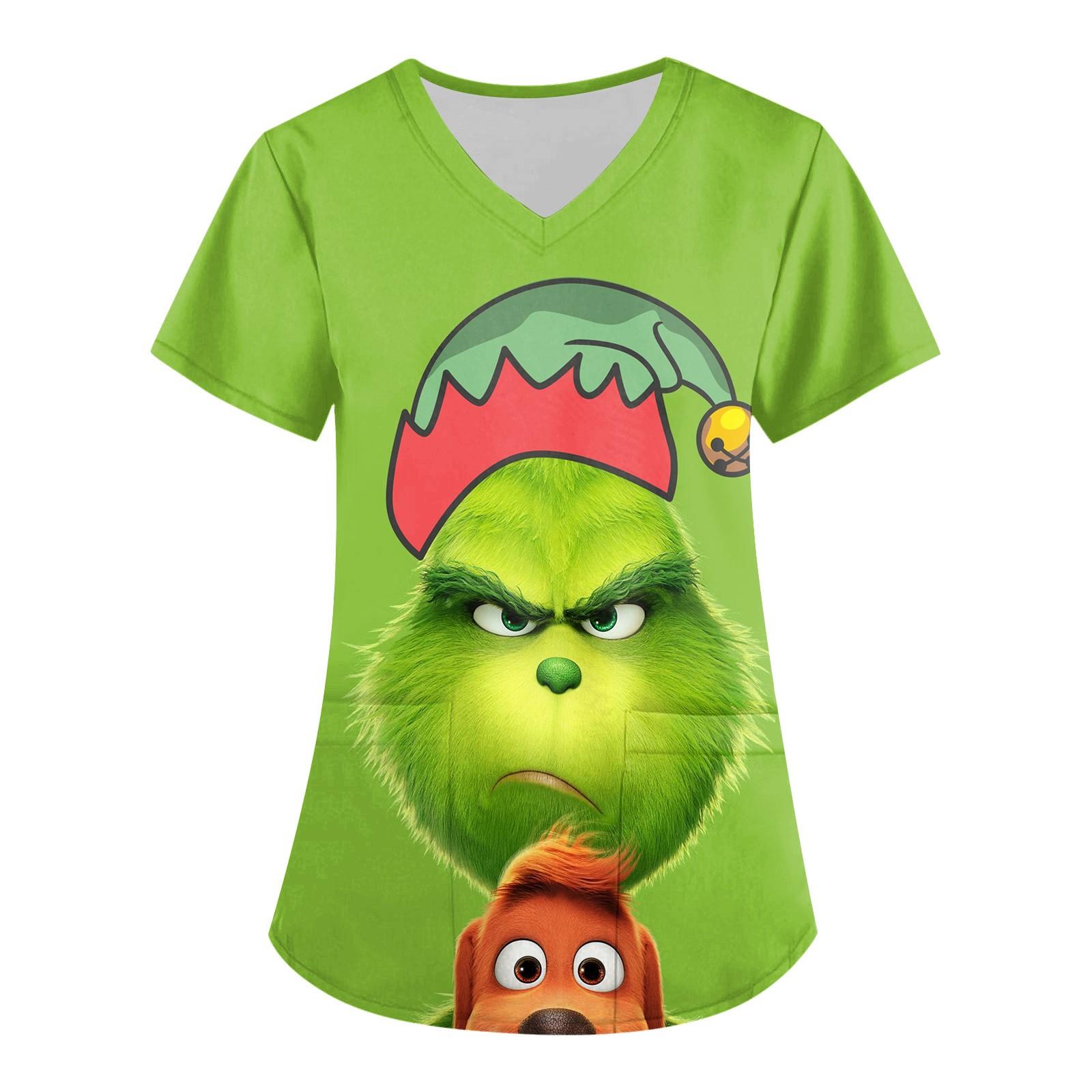 

Женские модные топы с короткими рукавами и V-образным вырезом с принтом, рабочие футболки с карманами XXL