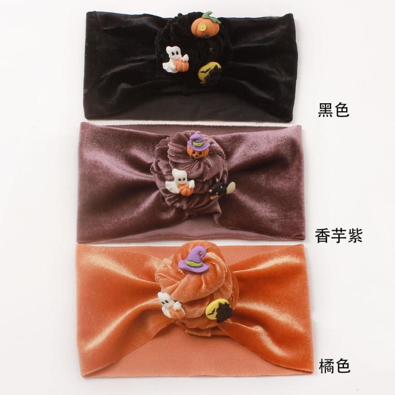 Halloween hair accessories children's pumpkin headband webbing bow golden velvet headband baby headband