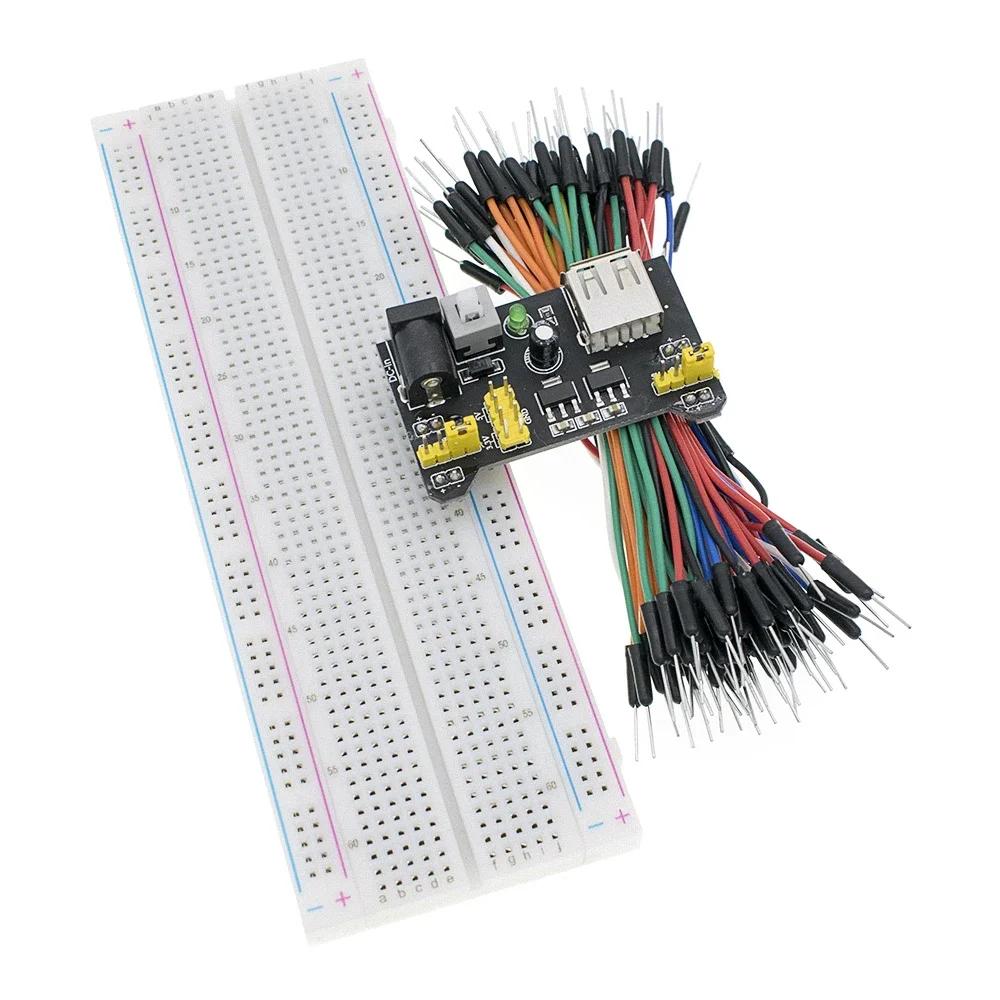 3,3V/5V MB102 Breadboard Netzteilmodul+MB-102 830 Punkte Lötloser Prototyp-Steckbrett-Bausatz +65 Flexible Steckbrücken
