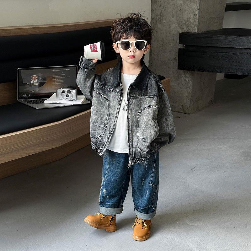 

Модная джинсовая куртка для мальчиков - Стильная осенняя коллекция 2025 года для малышей 100 cm чёрный