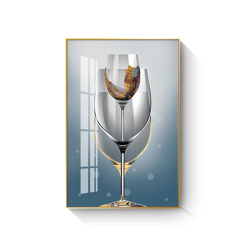 New Chinese Style Wine Glass Canvas Painting Light Luxury Feathers Posters and Prints for Kitchen Dinning Wall Decoration Quadro