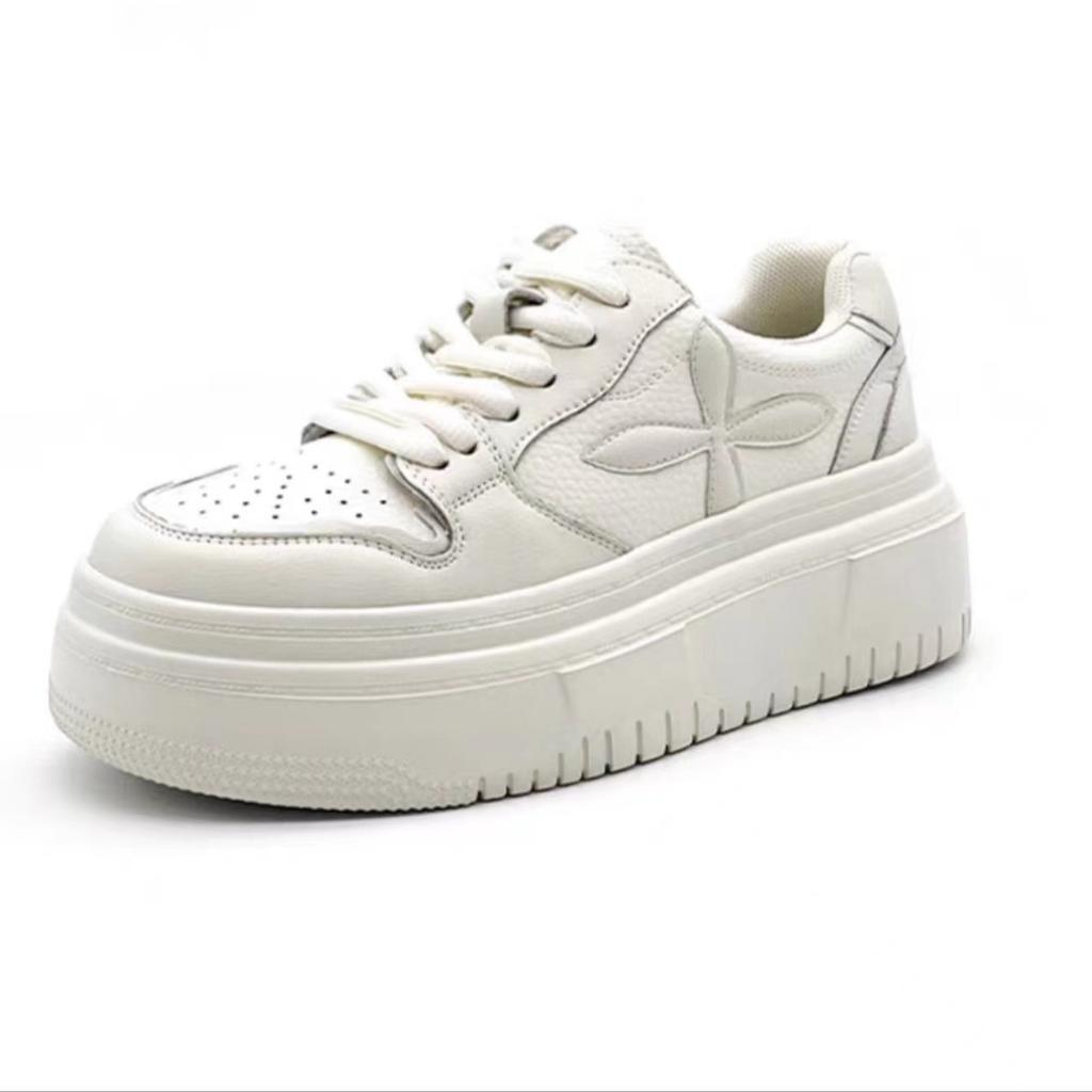 Cowhide version~ inner height-increasing white shoes for women's spring and autumn new thick-soled versatile height-increasing casual sports shoes