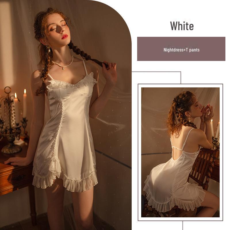 

Xin Yiying Сексуальная французская кружевная ночная рубашка - глубокий V-образный вырез на спине пижамный комплект L