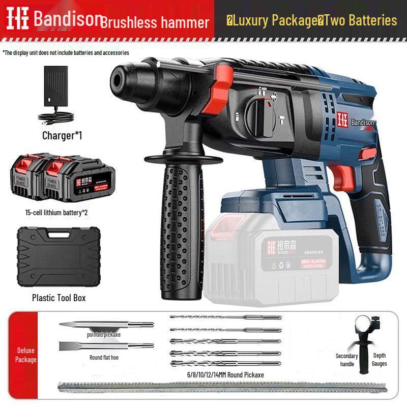 Cordless Brushless Hammer Drill with Lithium Battery, Dual-use for Impact or Mixing Concrete and Wall Drilling.