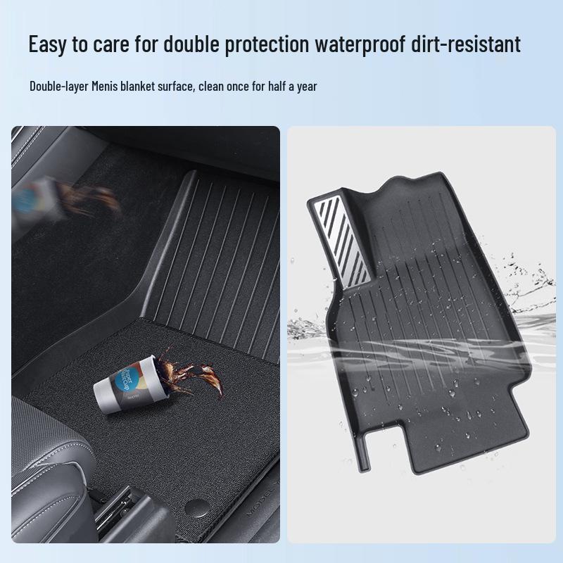 Tesla Model Y 6-Seat Floor Mats - Full Coverage TPE Pineapple Carpet Surface