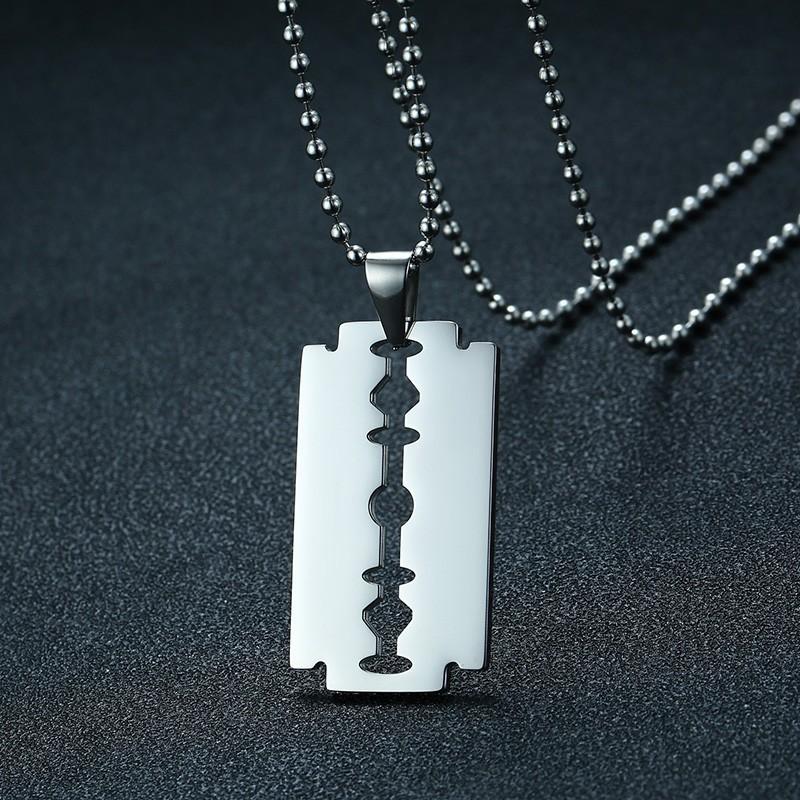 Stilvoller Doppelkanten-Rasierklingen-Anhänger für Herren Halskette Edelstahl Lässiger Herrenhalsband Geschenke Mit 20"/24" Kette