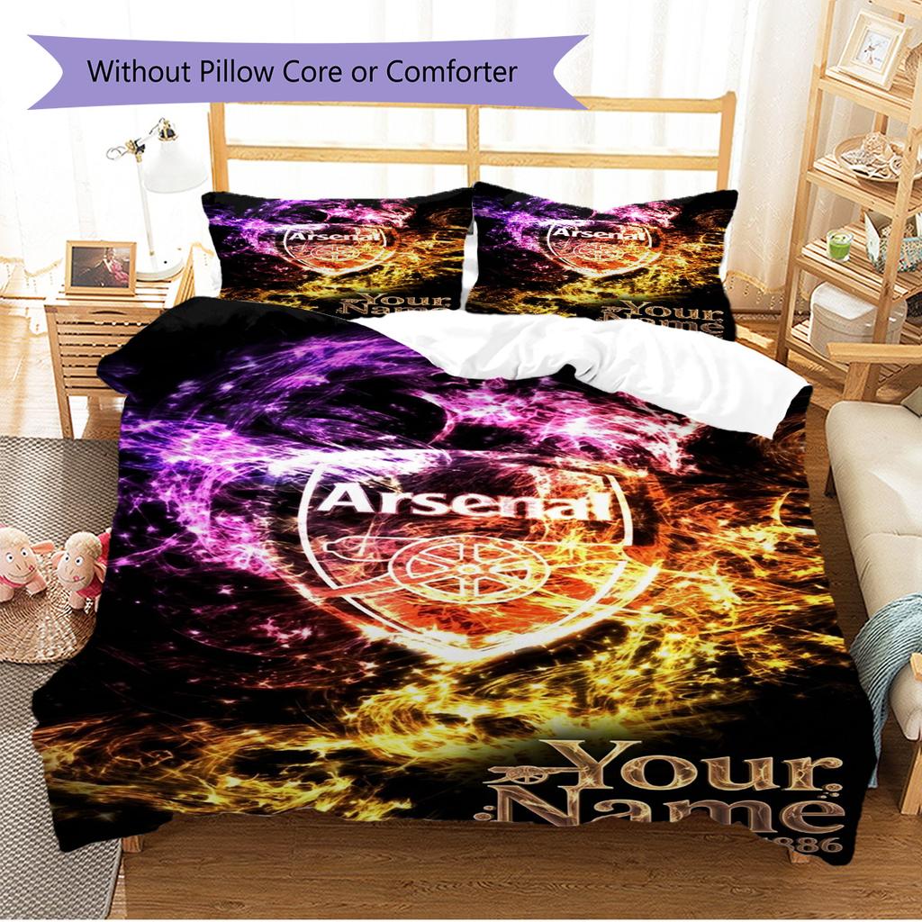 Name Custom FC Logo Arsenal Pattern Bedding Set Quilt Cover Pillowcase Home Decor Gift (1 * Duvet Cover + 2 * Pillowcase, Without Core)