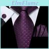 Hitie Tie Silk Plain Mens Ties Satin Solid Color Dark Violet Prom Party Wedding Set