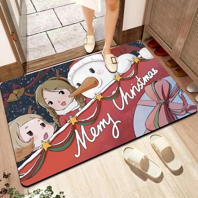 Christmas Non-slip Floor Mat Bathroom Living Room Absorbent Carpet Indoor Kitchen Doormat Shoe Mat Christmas Home Decorations