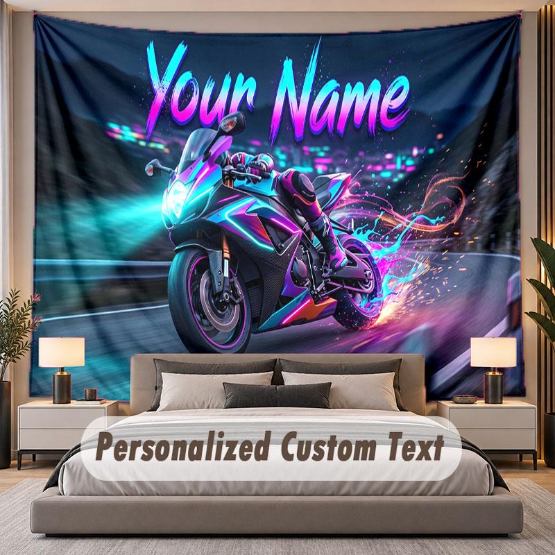 Motorradfahrer (103) Thema Personalisierte Wandteppich Benutzerdefinierter Name Text Wandbehang Tapisserie Haus Hintergrund Dekoration