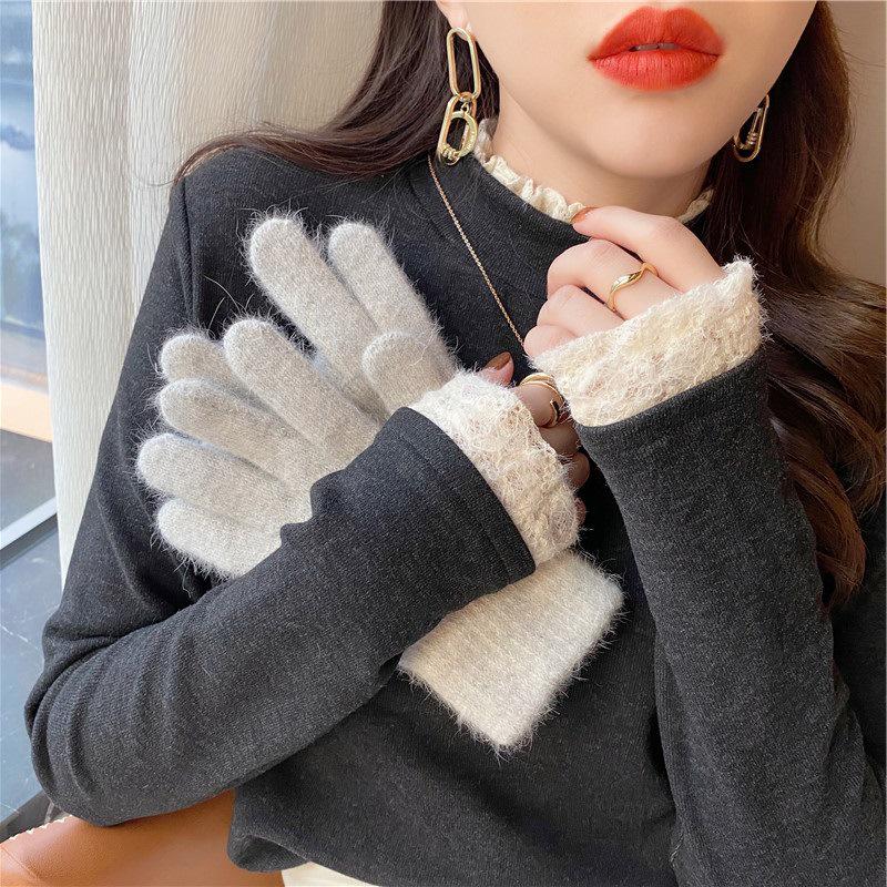 

Lace-Trim Semi-High Neck Long-Sleeve Top - Autumn/Winter Collection XL