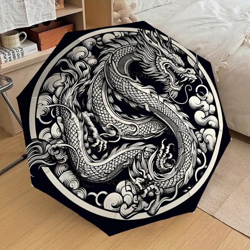 1pc Chinese Dragon Yin Yang Tattoo Design Umbrella with Plastic Handle,Suitable for All Seasons Home Travel Outdoor UmbrellaDD1062