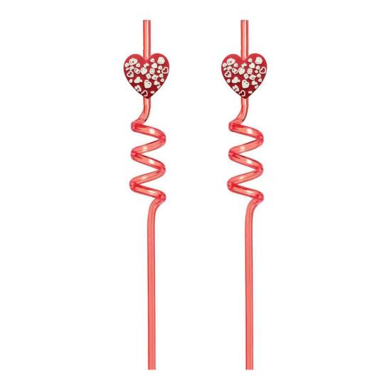 2Pcs Colorful Spiral Straws Creative Drinking Straws with Heart Lip Cake Charm Romantic Pink