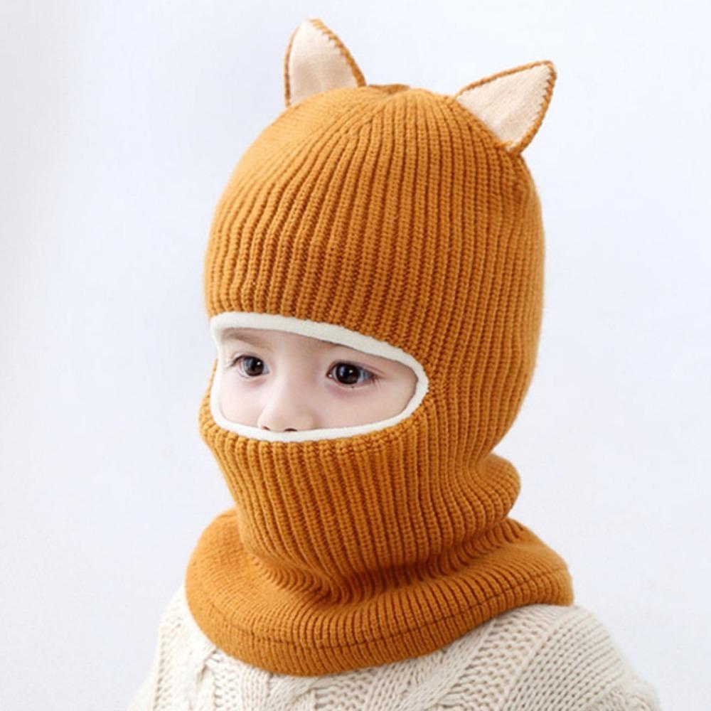 Solid Color Winter Balaclava Hats Thickened Warm Fleece Hats Knitted Baby Hats  Cold Weather