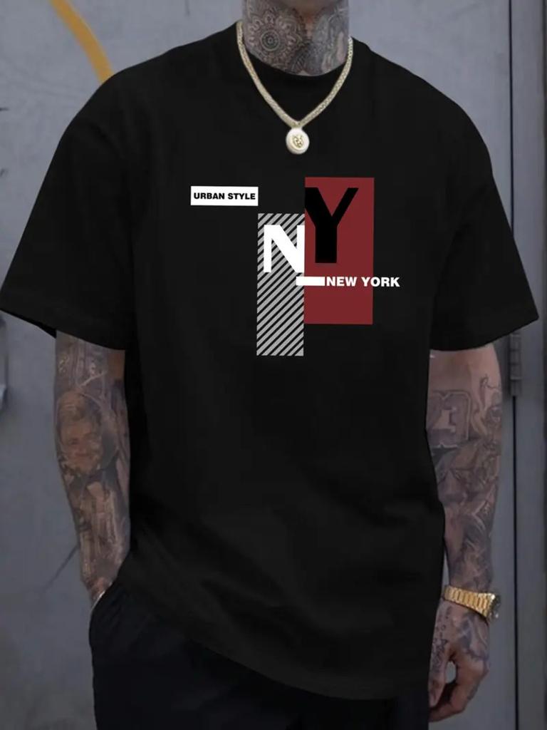 Summer Simple New York City Letter Pattern Mens Tshirt for Outdoor Sports Loose Shortsleeved American Street Fashion Trend