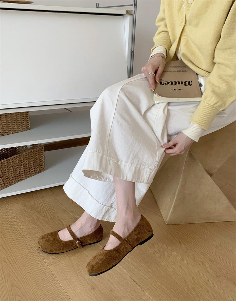 Sanfte innere Höhenerhöhung, abendliche Einzel-Schuhe für Damen 2025 Frühling und Herbst neu, Retro-Wildleder Ein-Wort Mary Janes mit weicher Sohle