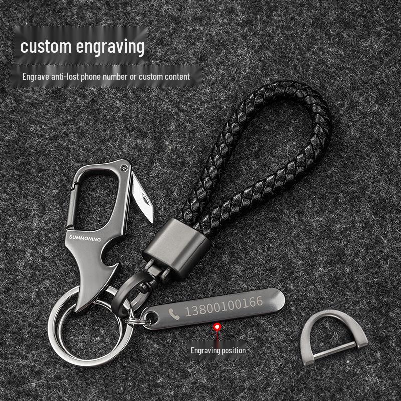 Men's Waist-Mounted Keychain with Box Cutter, Creative Key Ring, Anti-Lost Phone Number Tag Pendant