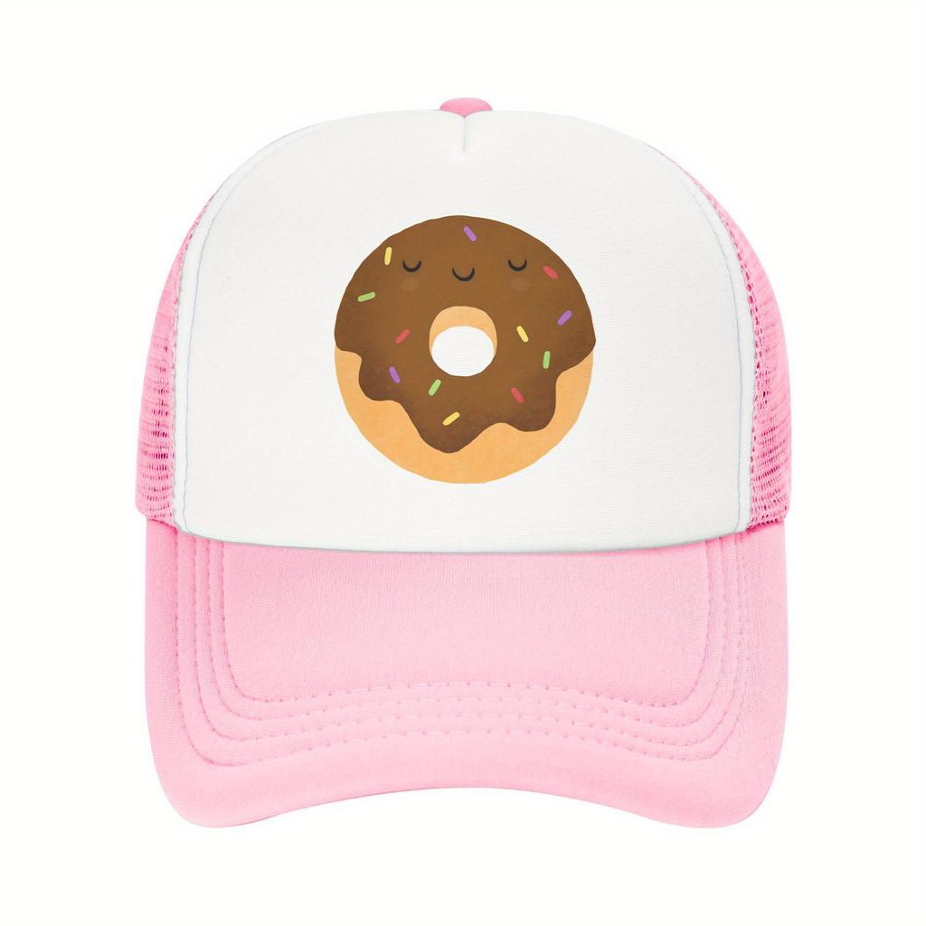 Sleepy Chocolate Donut Trucker Hat Adjustable Mesh Baseball Cap Cute Food Graphic Unisex Travel