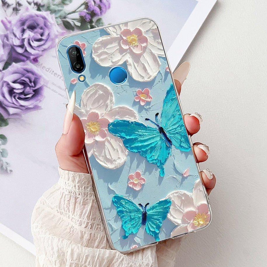 Für Huawei P20 Lite Hülle Beliebte Blume Schmetterling Weiche Klare Silikon Handy Rückseite für Huawei P20Lite Nova 3e ANE-LX1 Bumper