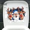 Creative Indoor Outdoor Ornaments Christmas Santa Claus And Elk Toilet Stickers, 3D Wall Breaking Decals, Seasonal Party Decorations Waterproof