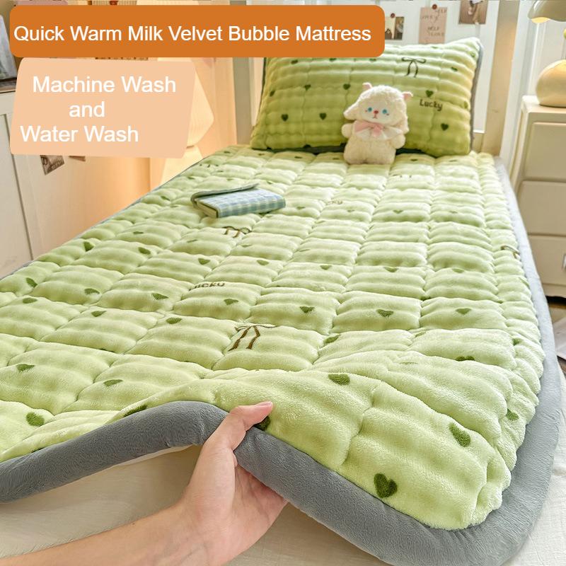 1pc Soft Milk Velvet Bubble Fleece Mattress Designed for Winte Ideal for Students&Seasonal Use Warm Plush Quilted Mattress Cover