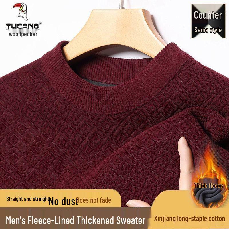 

Men s Premium Thickened Cotton Sweater with Fleece Lining - Casual Loose Fit, Round Neck, New Style. 3XL 80-90kg червоний